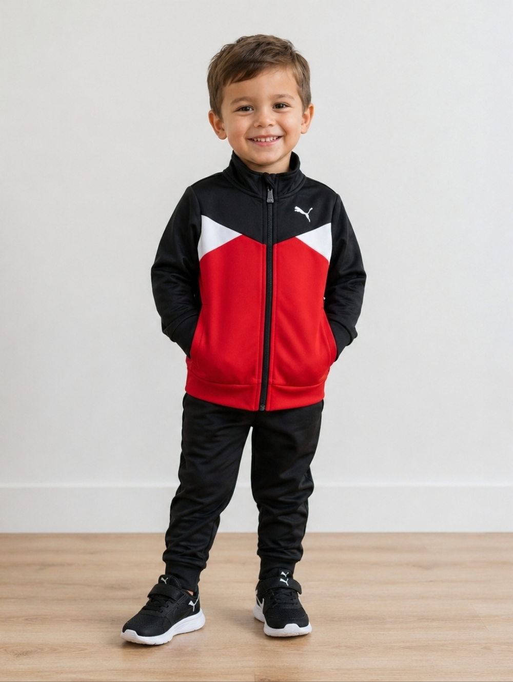 Kids Puma Colorblock Track Jacket - Red, Black & White
